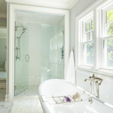 White Transitional Bathroom With White Mat
