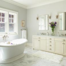 Soothing White Bathroom With Soaking Tub