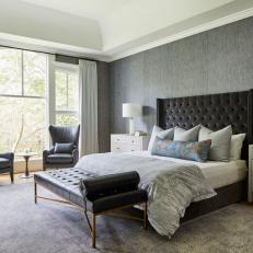 Contemporary Bedroom With Leather Tufted Headboard