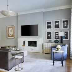 Gray Contemporary Living Room With Fireplace