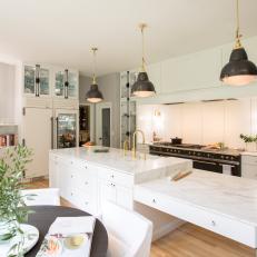 White Kitchen With Black Industrial Pendants