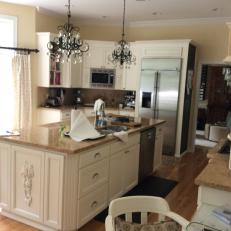 Before: Drab Kitchen With Chandeliers