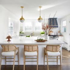 White Transitional Kitchen With Gray Range Hood