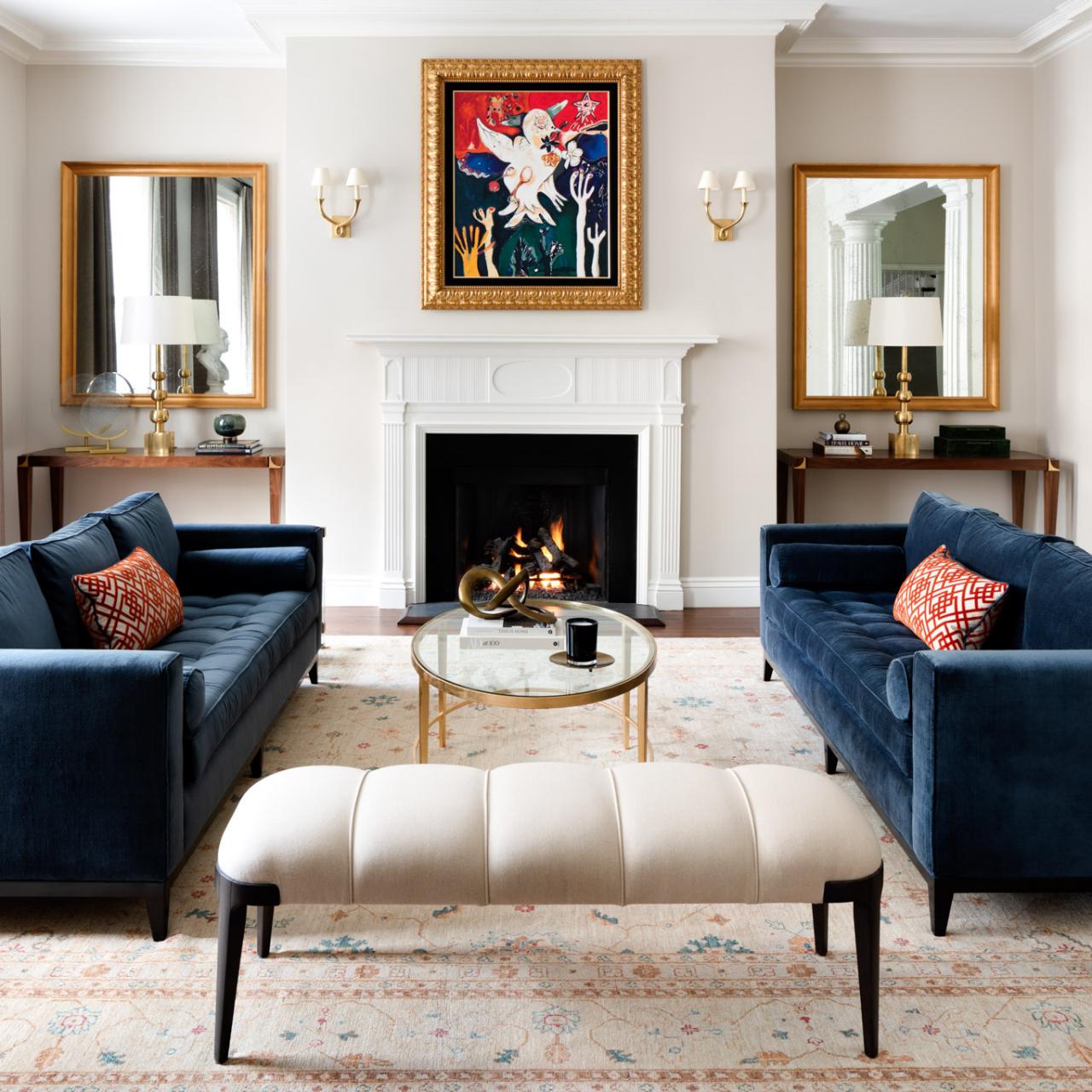 Historic Washington DC Rowhouse With Blue Sitting Room and Leather