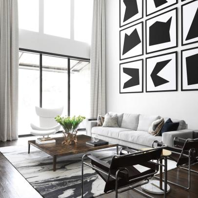 Monochromatic Living Room With Abstract Art