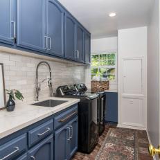 Transitional Blue Laundry Room