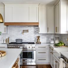 Contemporary Kitchen With White Tile Backsplash
