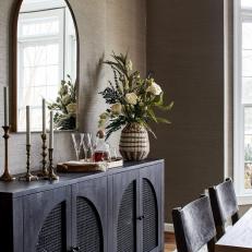 Contemporary Dining With Black Wood Hutch