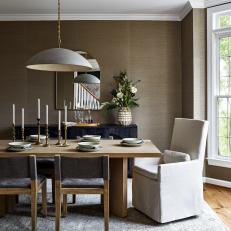 Contemporary Dining Room With Grasscloth Wallpaper