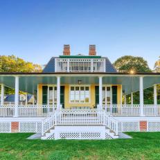 Historic, 19th Century Yellow Farmhouse With White, Greek Revival Porch