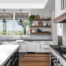 Contemporary Kitchen  Houses Open Shelving and a Vibrant Backsplash