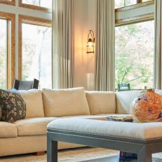 Contemporary, Rustic Neutral Living Room With Airy Textiles 