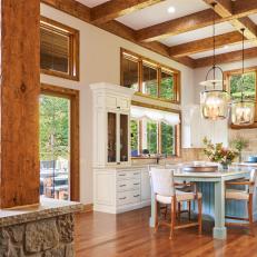 Rustic, Cottage-Style White Kitchen With Exposed Beam Ceiling