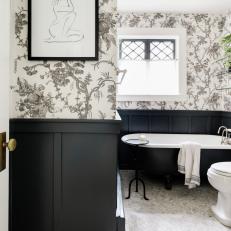 Black and White Bathroom With Soaking Tub