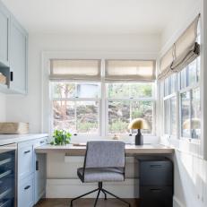 Transitional Home Office With Mini Fridge