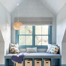 Blue Transitional Window Seat With Pendant
