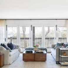 Transitional Neutral Living Room With White French Doors