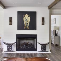 Fireplace and Cow Art