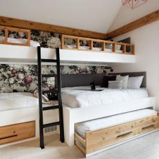Bunk Room With Floral Wallpaper