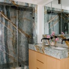 Green Marble Sink and Shower in Luxury Bathroom