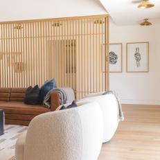 Wood Paneled Privacy Wall in Living Room
