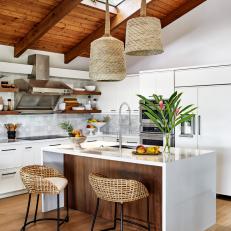 White and Wood Kitchen With Wicker Details