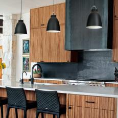 Zebra Wood Cabinets in Dramatic Kitchen