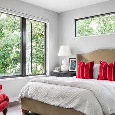 Neutral Bedroom With Pops of Red