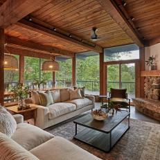 Neutral Rustic Living Room and Balcony
