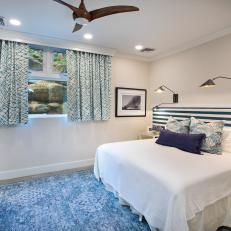 Coastal Bedroom With Striped Headboard