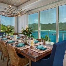 Tropical Dining Room With Blue Bowls