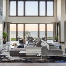 Gray Modern Living Room WIth Blue Rug