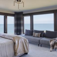 Gray, Modern Bedroom With Water View