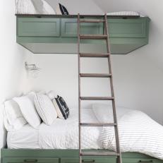 Green Lofted Bunk Beds in Bedroom