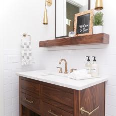 Wooden Vanity in Black and White Bathroom