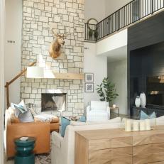 Modern Country Living Room With Stone Fireplace