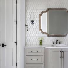 Gray Transitional Bathroom With White Flowers