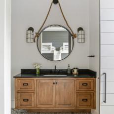 Transitional Neutral Bathroom With Rope Mirror