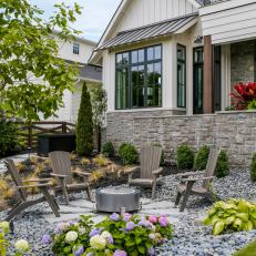Pebbled Outdoor Area With Hydrangeas