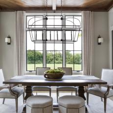Gray Transitional Breakfast Room With White Stools