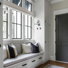 Transitional Neutral Mudroom With Window Seat