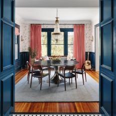 Contemporary Dining Room Wrapped in Navy Blue