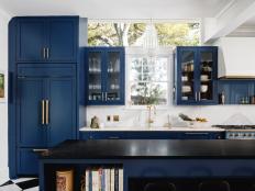 Stunning Contemporary Kitchen With Navy Blue Cabinets and Plenty of Natural Light