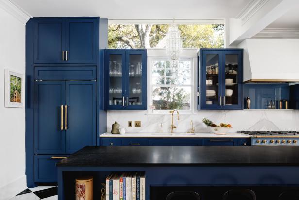 Navy blue deals and black kitchen