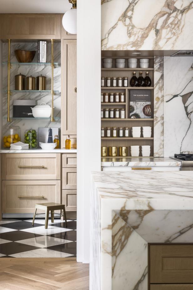 Kitchen With Sliding Door Storage Shelf