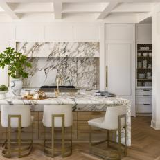 White Contemporary Chef Kitchen With Herringbone Floor