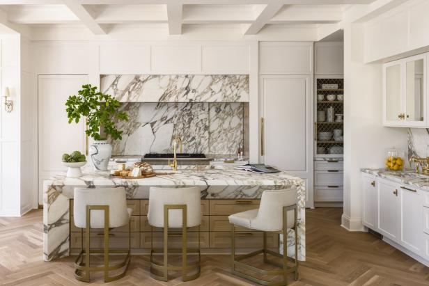 White Contemporary Chef Kitchen With Herringbone Floor | HGTV