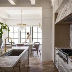 White Contemporary Kitchen and Dining Room