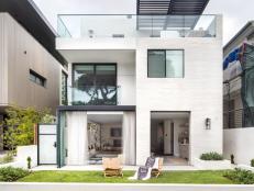 Black and White Modern Home Exterior, Glass Rails on Two Floors