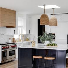 Black, White and Natural Wood Transitional Kitchen